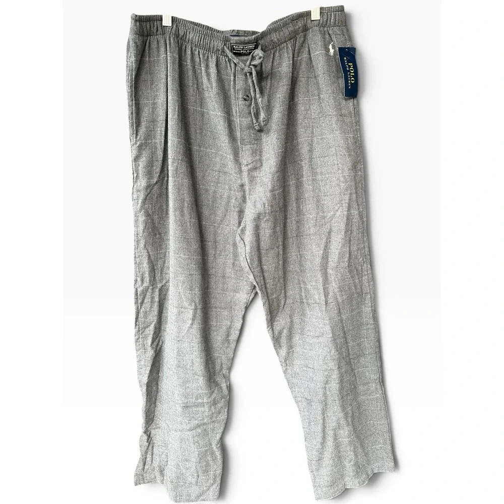 Polo Ralph Lauren Sleepwear Pajama PJ Pants Mens XL Gray Plaid Cotton - NEW BNWT